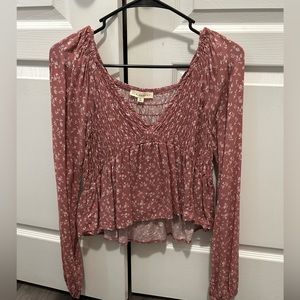Pacsun pink floral long sleeve ruched shirt! Super cute and lightweight